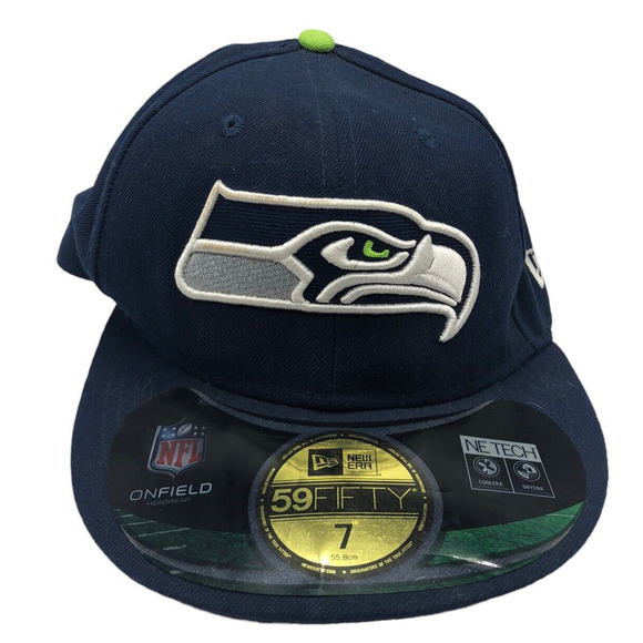 Seattle Seahawks 5950 59 Fifty Hat Fitted Size 7 Blue Stitched NFL Onfield Cap - Picture 1 of 6